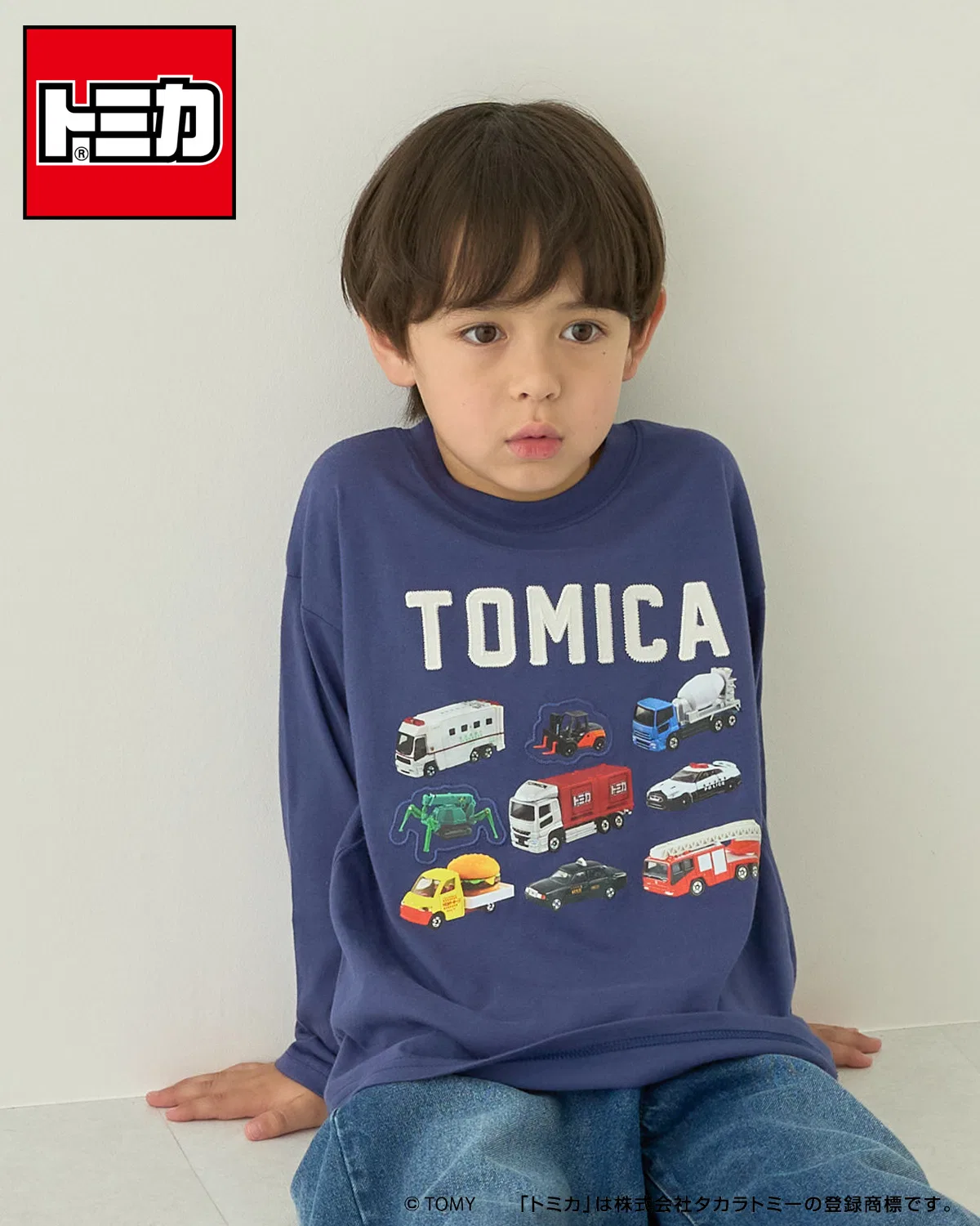 Детская футболка с принтом Tomica длинным рукавом b・ROOM, Navy
