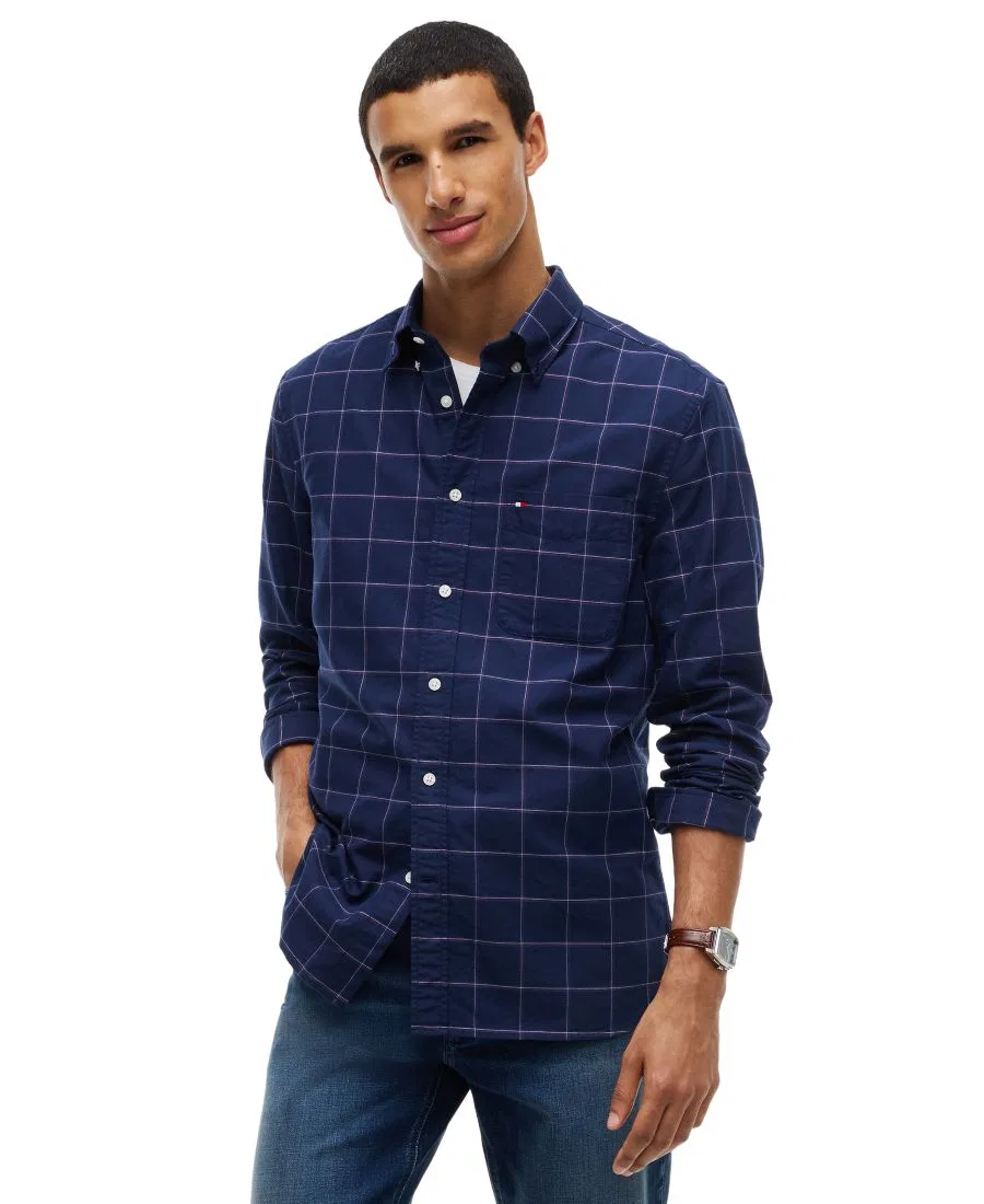 Мужская рубашка с оксфордским плетением и принтом в клетку, модель Heritage Tommy Hilfiger, Carbon Navy/Check