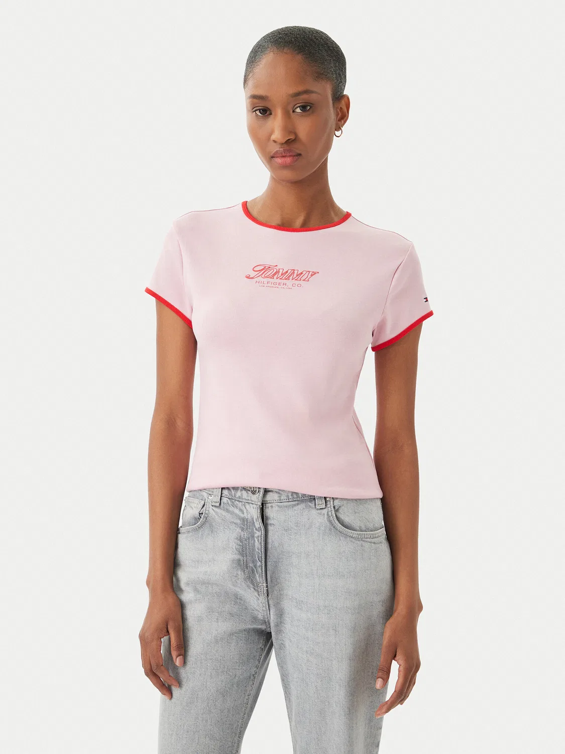 Женская футболка приталенного кроя Logo Graphic Ringer Tommy Hilfiger, светло-розовый