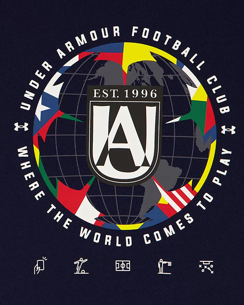 Комплект для мальчиков из футболки и шорт, быстросохнущий, UA Tech Soccer UnderArmour, Midnight Navy/White — фото 2