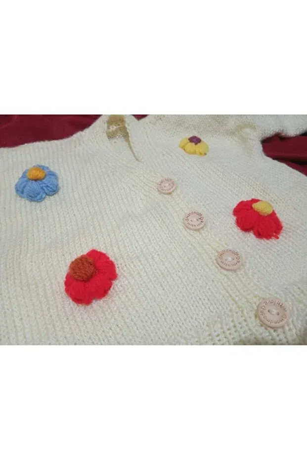 Детский вязаное кардиган для девочек с принтом floral baby crop Marka, Nude Color — фото 2