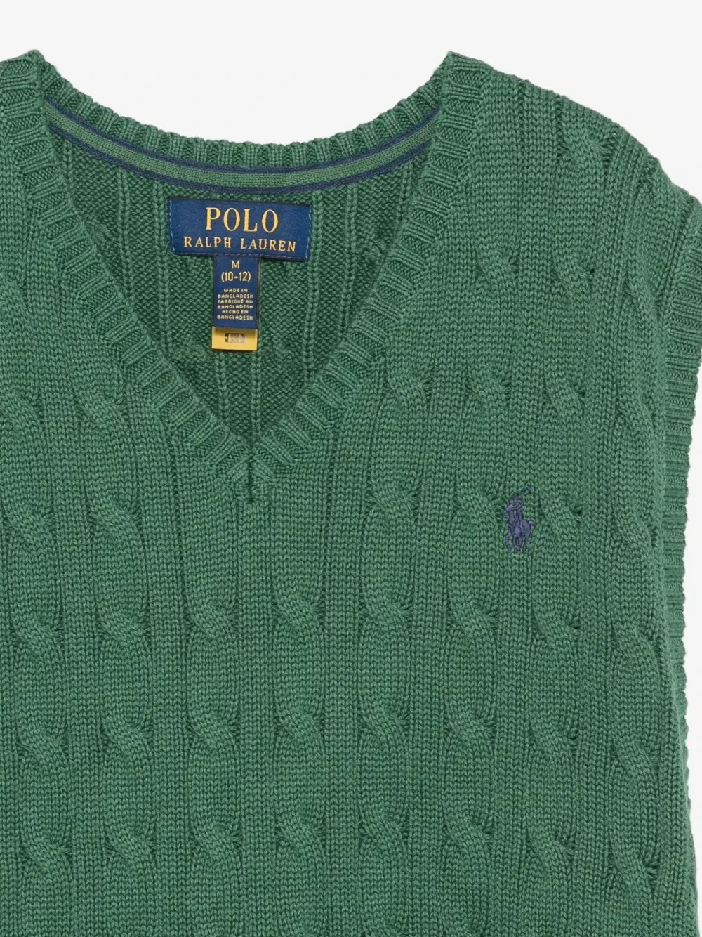 Жилет фактурной вязки с V-образным вырезом POLO RALPH LAUREN KIDS, зеленый — фото 3