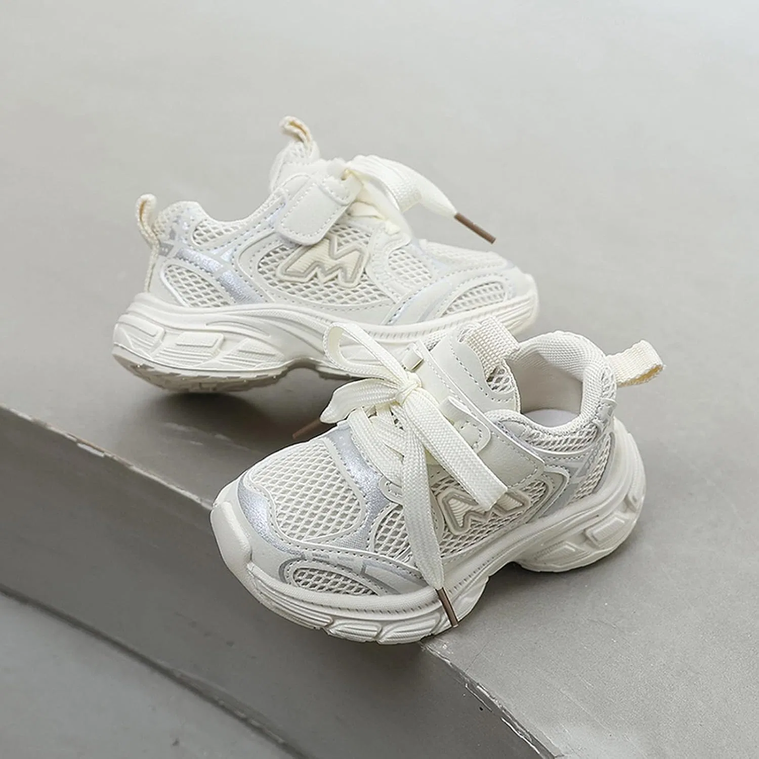 Детские кроссовки для девочек с сетчатым верхом, Beige — фото 4