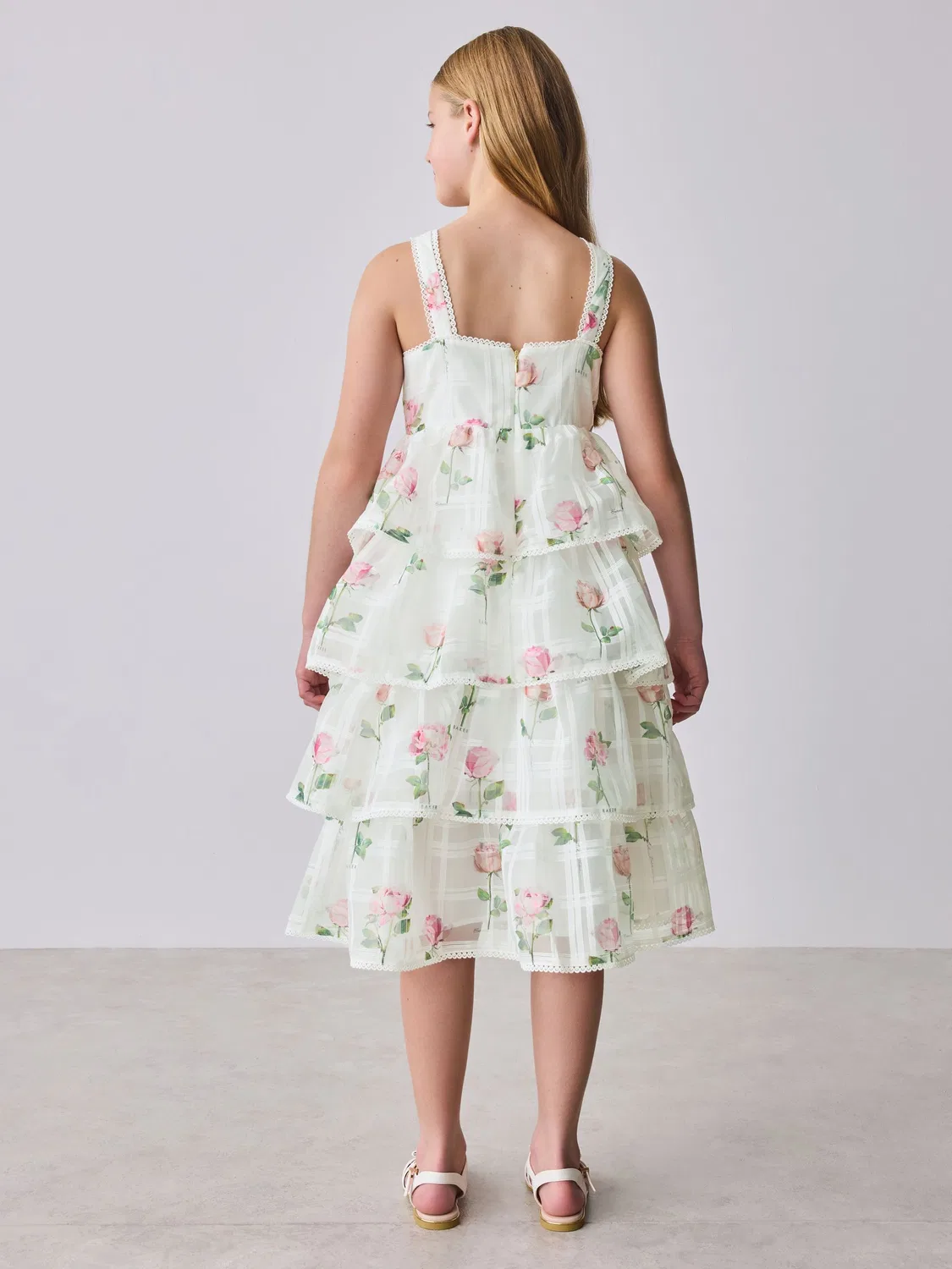 Платье миди из органзы с цветочным принтом, Burnout Organza Floral Tiered Baker by Ted Baker, белый — фото 3