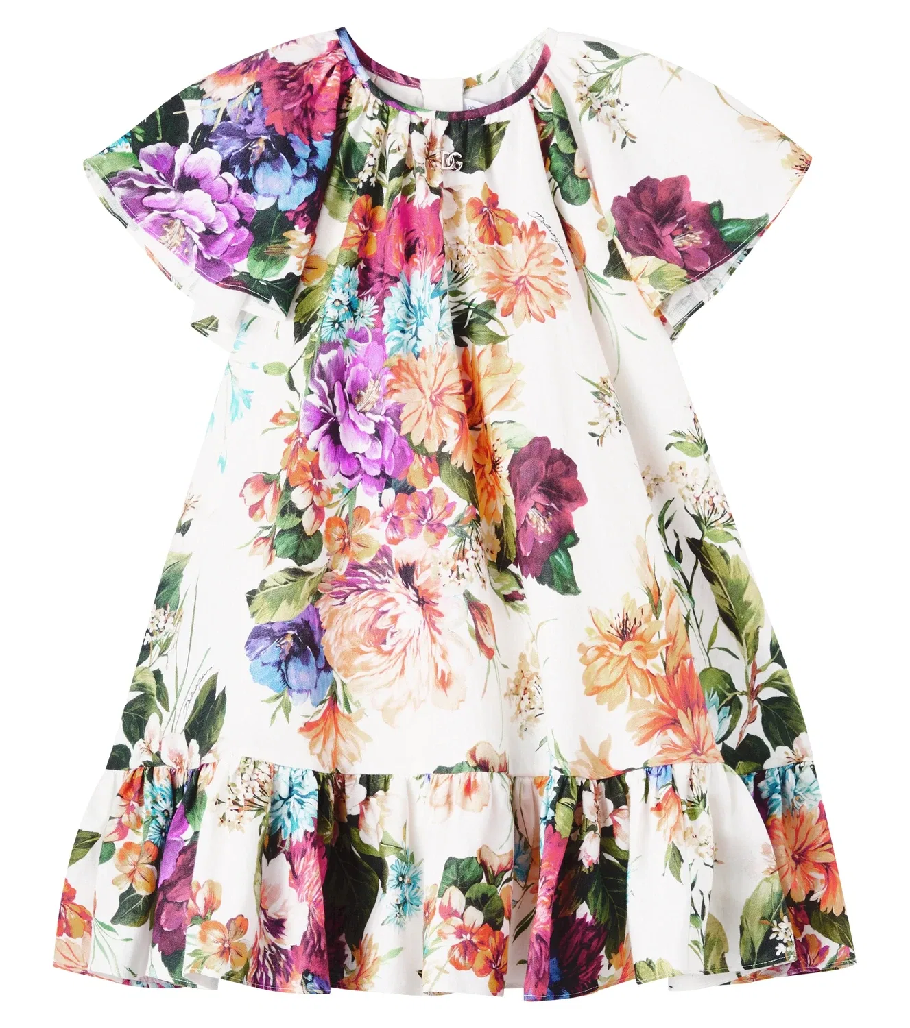 Платье льняное с цветочным принтом Dolce&Gabbana Kids, белый