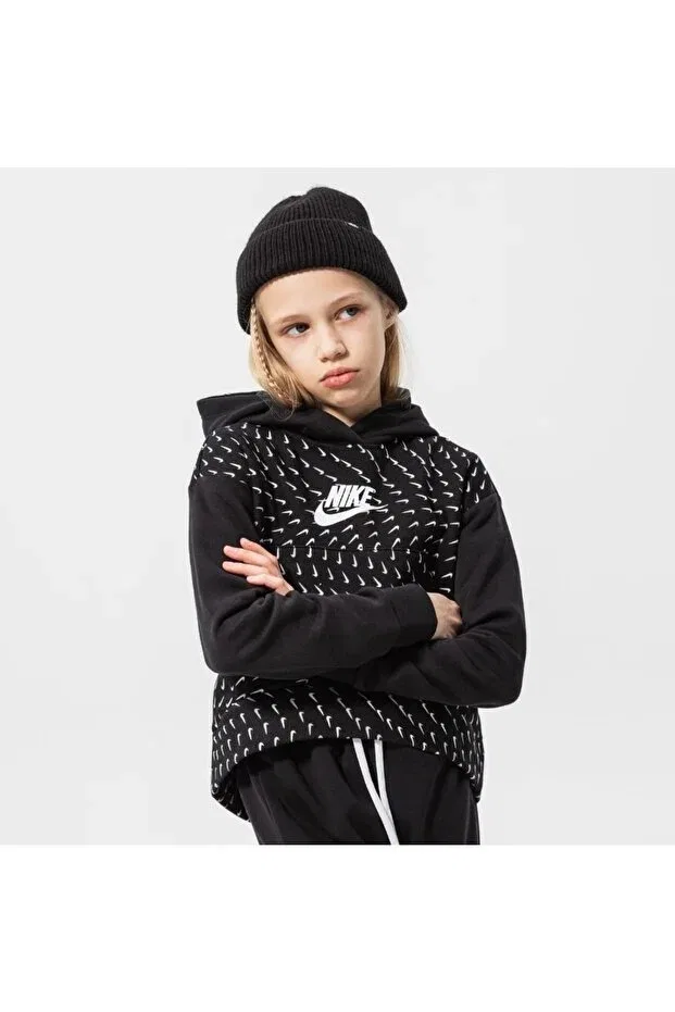 Детское худи для девочек с принтом Nike, Siyah
