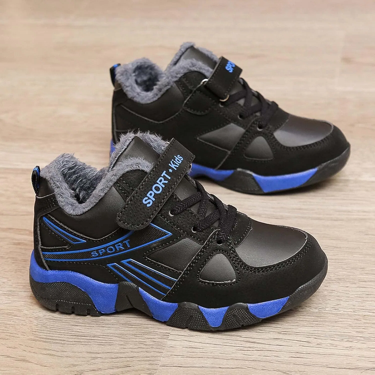 Детские зимние кроссовки с искусственным мехом для мальчиков Eliogn, Black Blue — фото 4