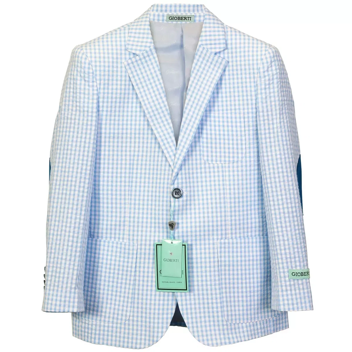 Детский пиджак в клетку с контрастными налокотниками GIOBERTI, Blue Checkered — фото 4