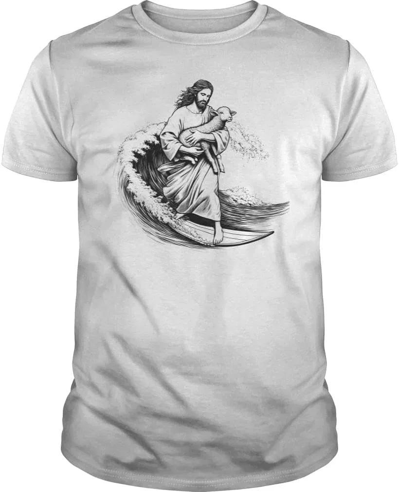 Мужская футболка с принтом Jesus Surfing, белый