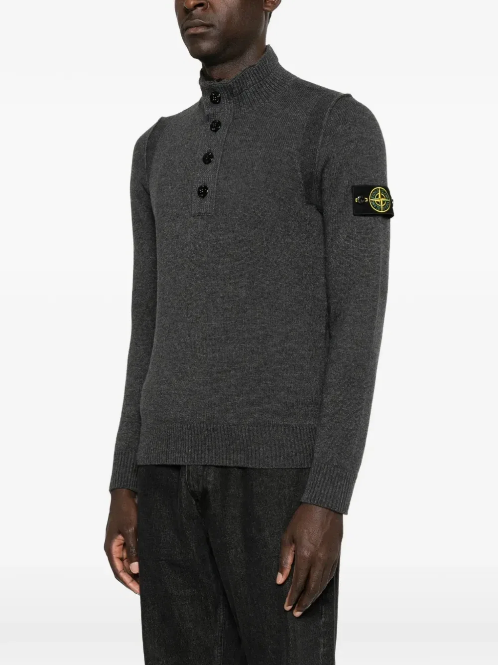 Рубашка поло на пуговицах с нашивкой-логотипом Stone Island, серый — фото 3