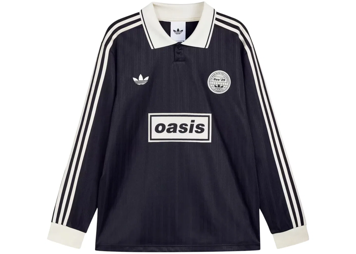 Детская футболка с длинным рукавом с принтом Adidas x Oasis Tour Jacquard Stripe L S Jersey, Black/Cream White