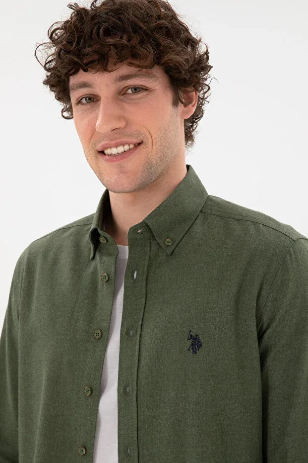 Мужская рубашка с длинным рукавом Basics U.S. Polo Assn., Khaki — фото 2