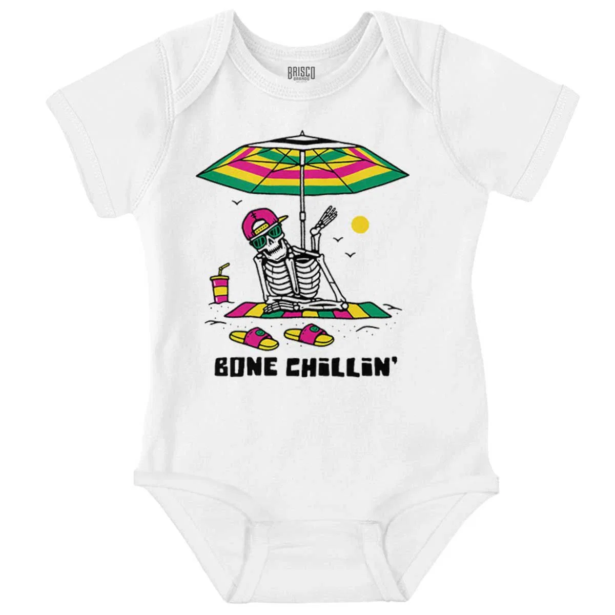 Детский боди-комбинезон с принтом Funny Beach Skeleton Bone Chillin Brisco Brands, White