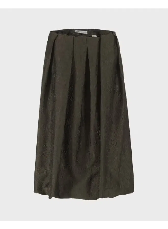 Юбка миди с рюшами и баской Zara, черный
