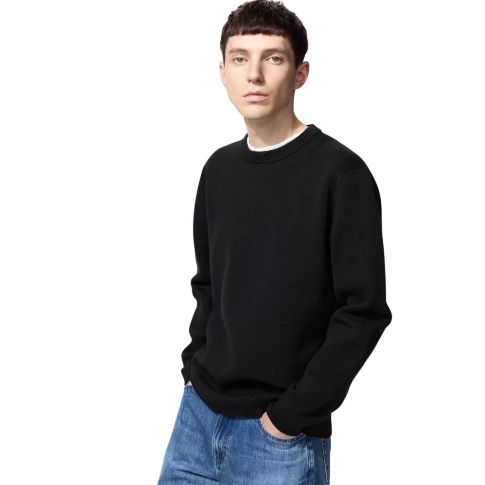 Свитер Uniqlo Washable Milano Rib Crew Neck, 09 черный