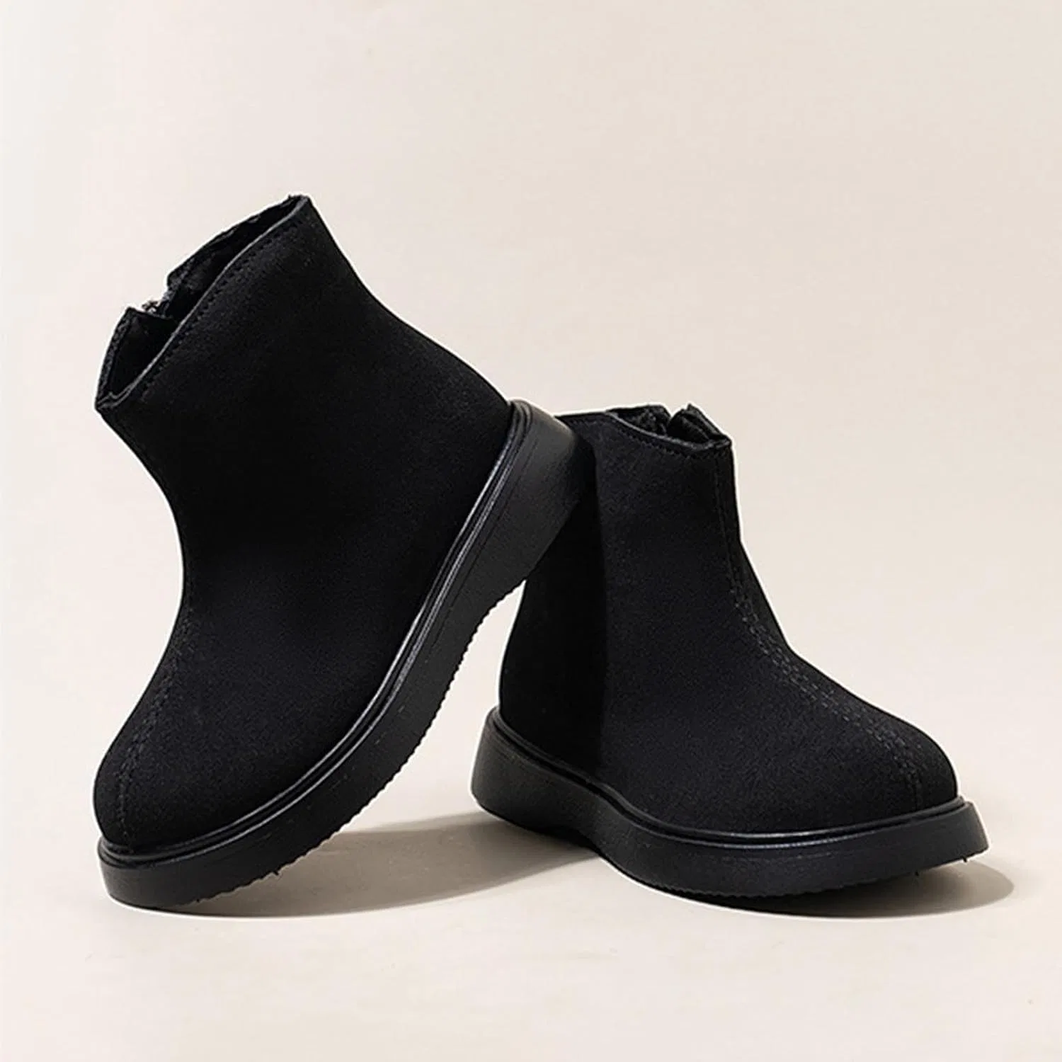 Детские замшевые ботинки для девочек Vintage с боковой молнией Zzalalana, Black — фото 4