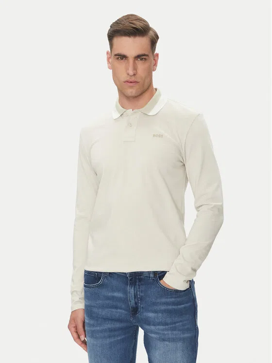 Поло regular fit Peoxfordlong_1 Boss, бежевый
