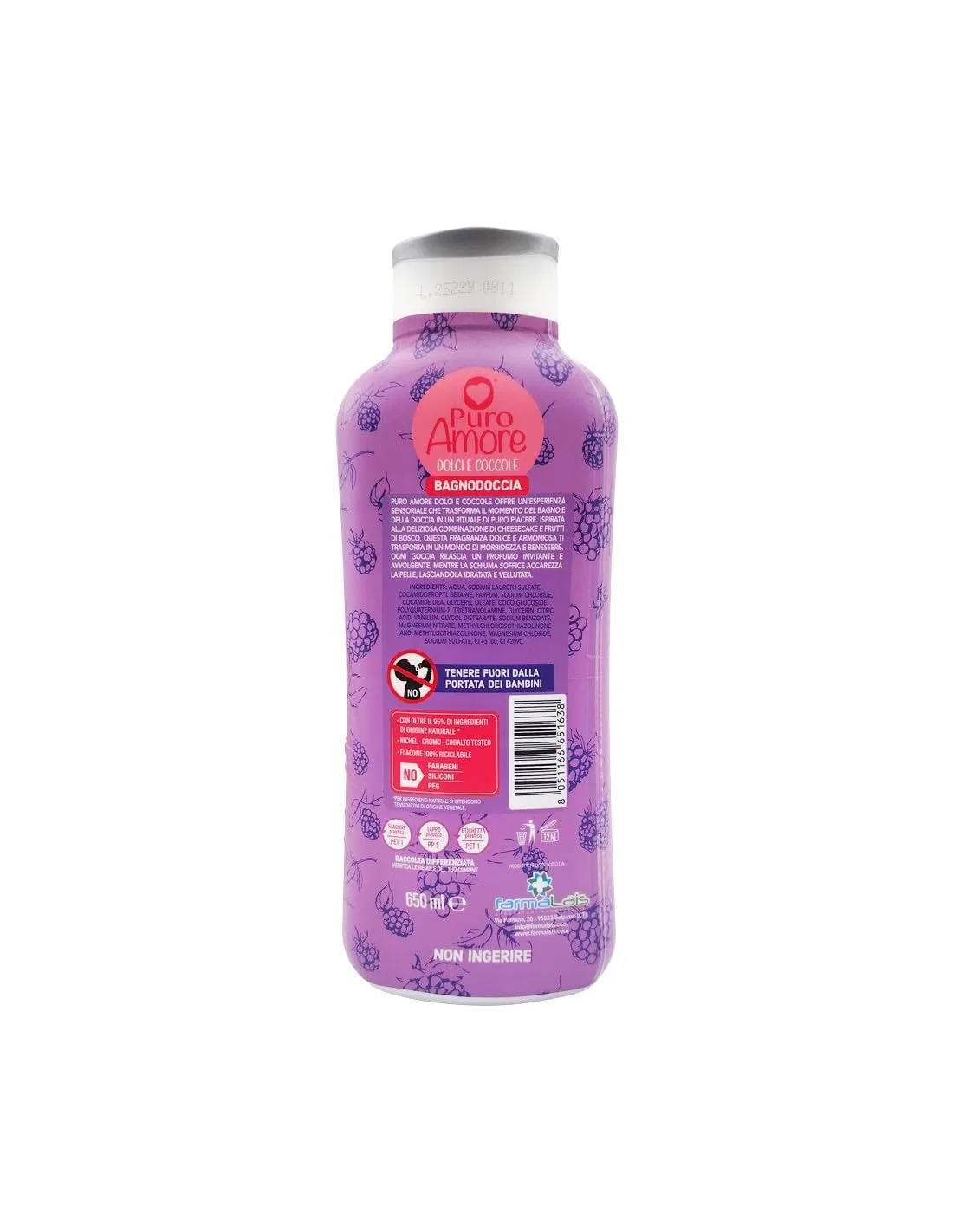 Гель для душа Puro Amore Shower Gel Dolci e Coccole Bagnodoccia Berry Cheesecake, 650 мл, набор 12 шт + брелок, Beni Culinari — фото 2