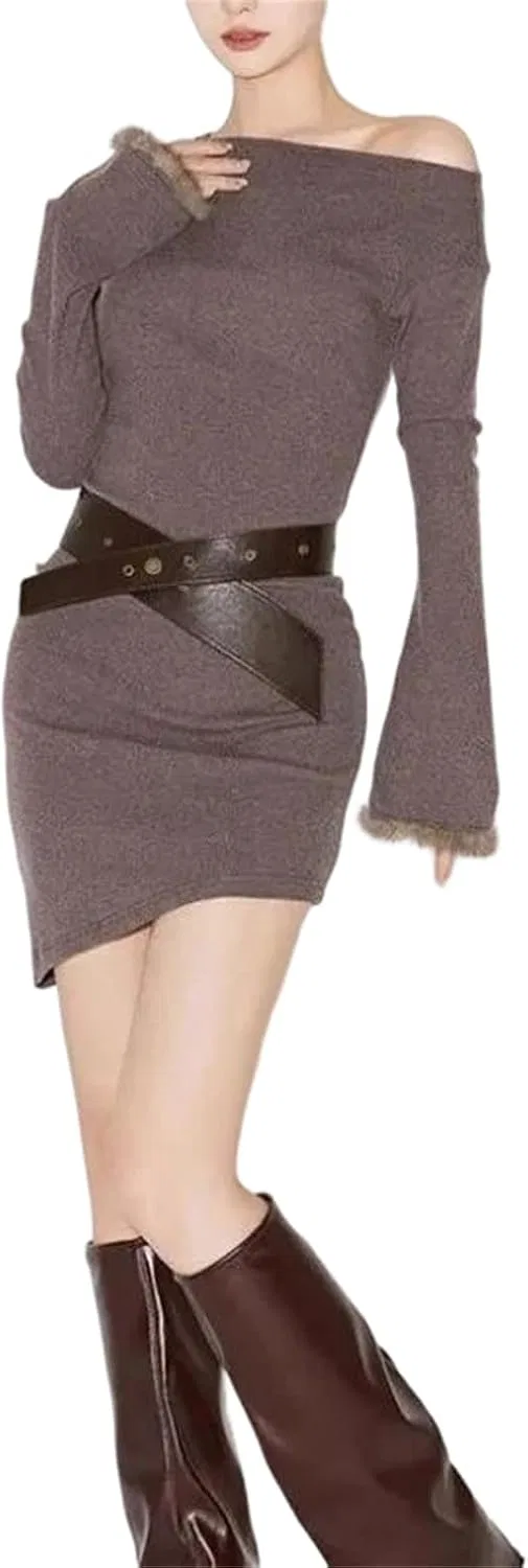 Женское платье с поясом Angled Shoulder Belt, Image Color