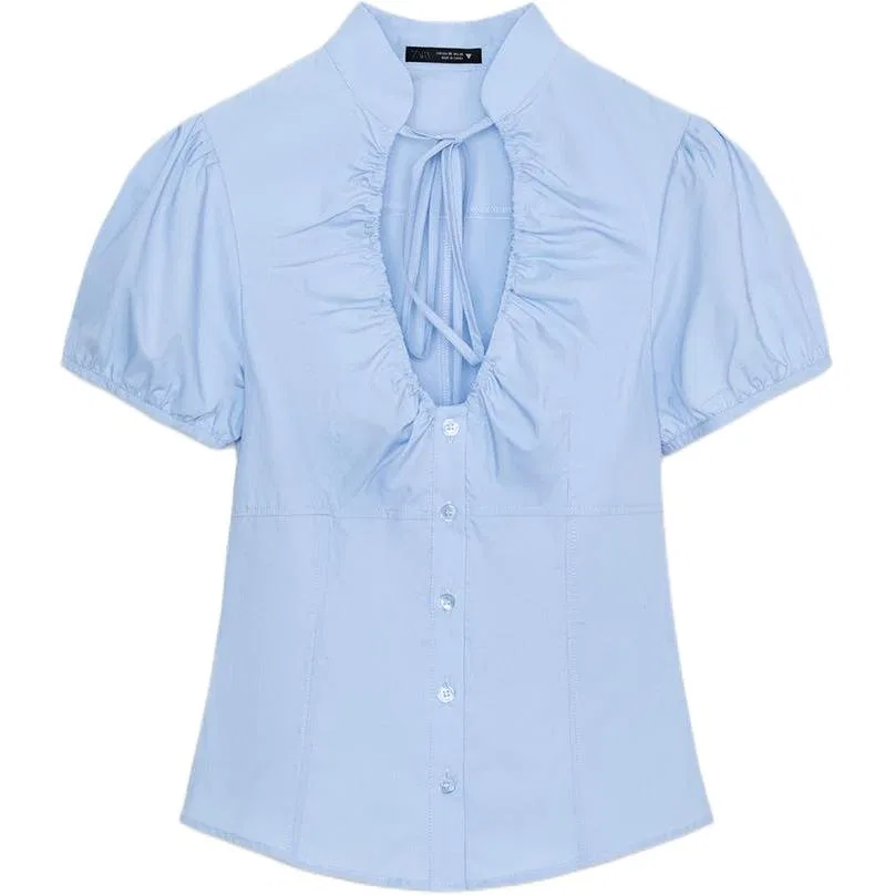 Женская рубашка с длинным рукавом, светлая, Light Blue, ZARA, Light Blue