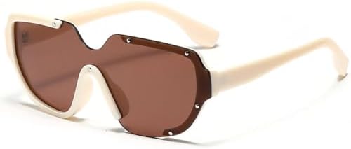 

Модные цельные солнцезащитные очки 2026 года для женщин и мужчин в стиле панк с заклепками, винтажные уникальные солнцезащитные очки в стиле ретро и хип-хоп MTZJH, Beige Brown