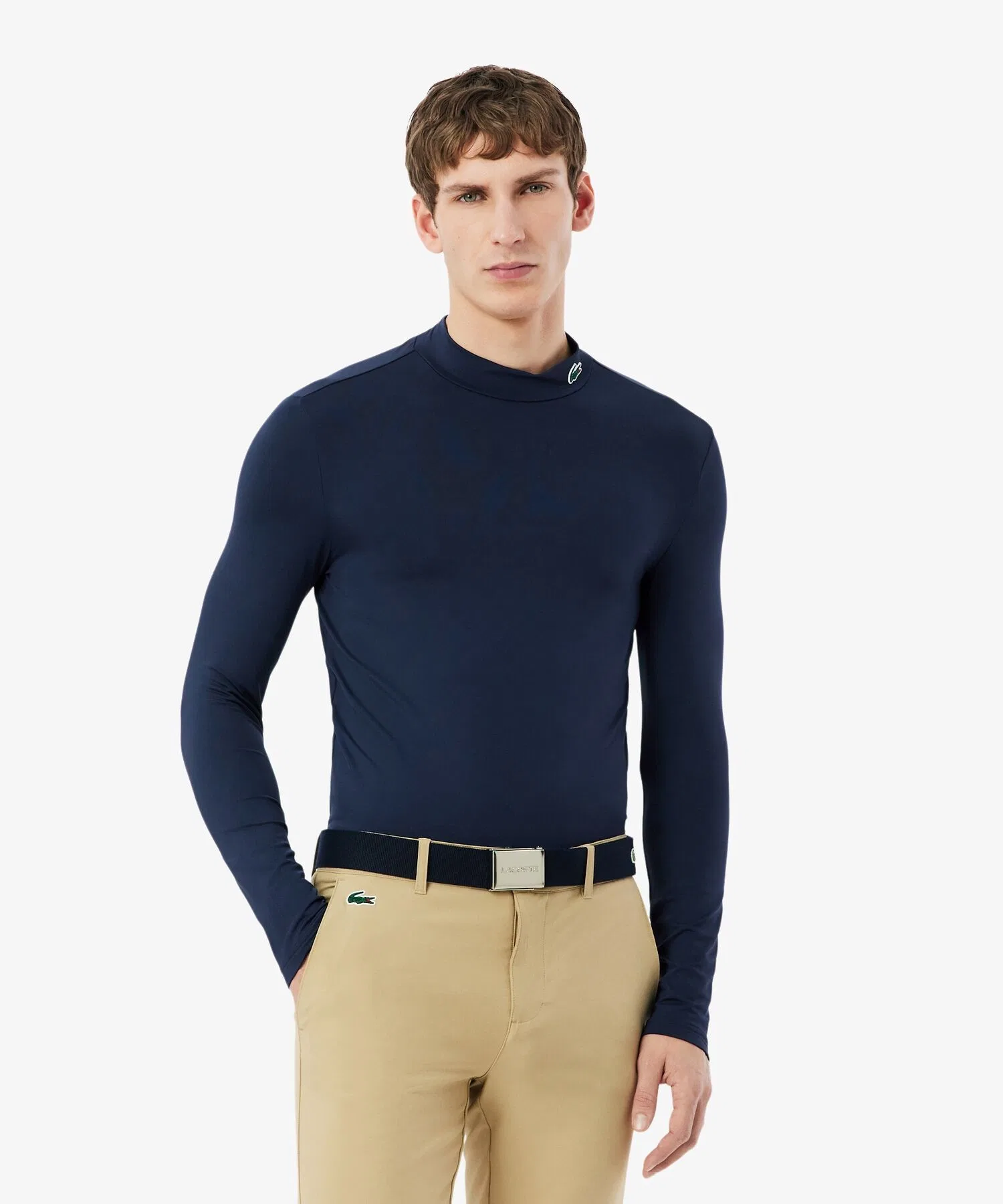 Мужская футболка Lacoste с длинным рукавом, воротник-стойка, черный