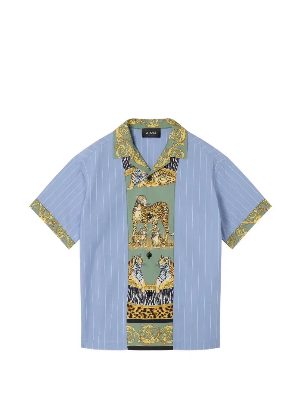 Полосатая рубашка с принтом Barocco Versace Kids, синий