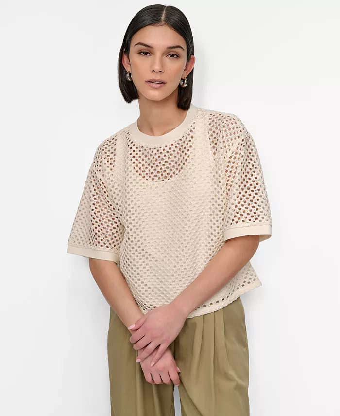 

Женский топ с вязаным крючком узором DKNY, белый