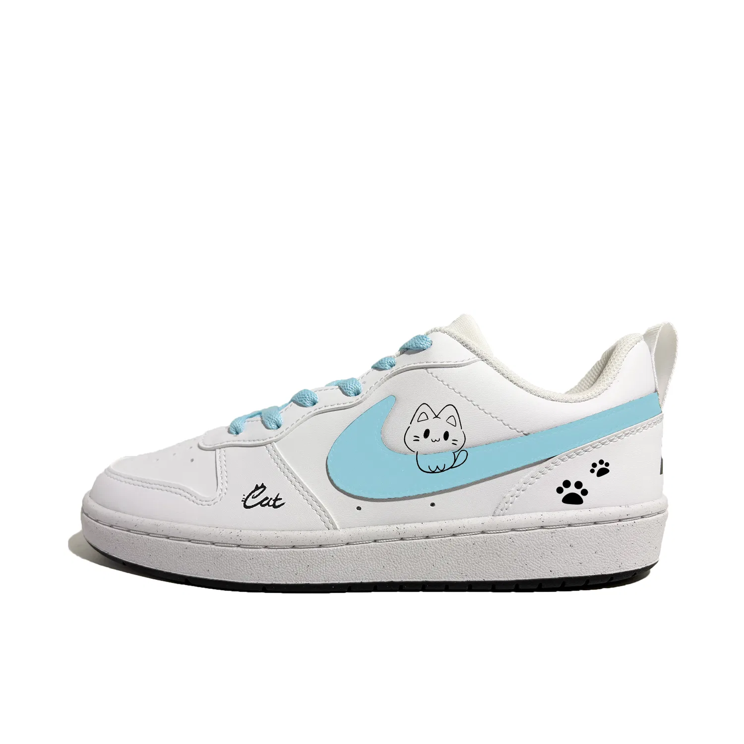 Детские кроссовки для скейтбординга Court Borough Blue Sky Meow Language, нескользящие, защита от ударов, износостойкие Nike, White Blue Kitten Custom
