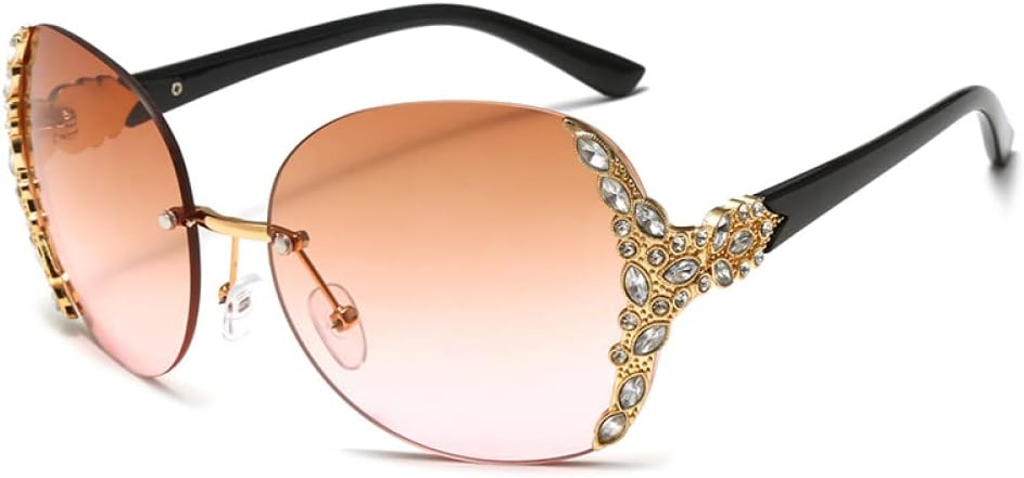 

Винтажные солнцезащитные очки без оправы большого размера, солнцезащитные очки с бриллиантами для женщин, панк-солнцезащитные очки для женщин с защитой от УФ-излучения UV400 generic, Gradient Light Tea