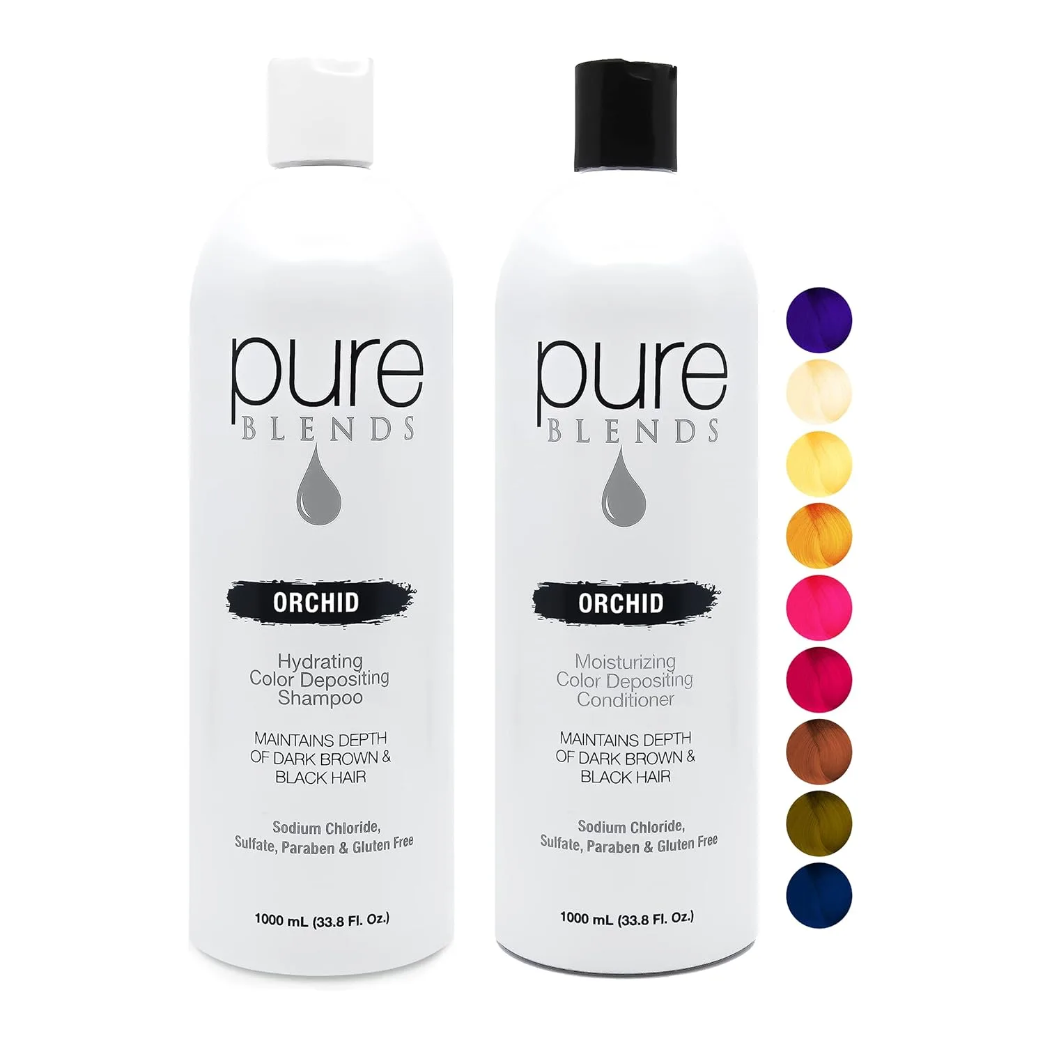 Pure Blends Orchid Color Depositing Shampoo & Conditioner 33.8 Oz (1 л) для осветления и тонирования выцветших волос, предотвращает вымывание цвета и продлевает стойкость окрашивания