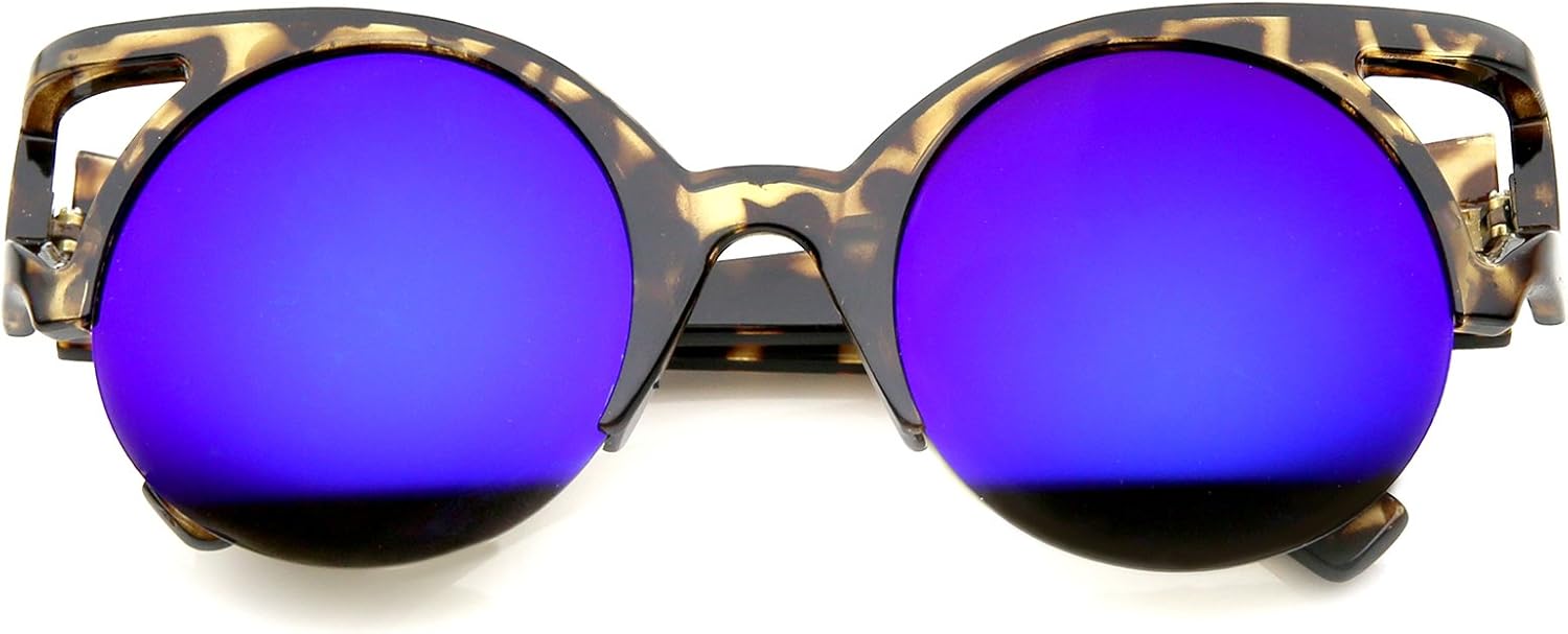 

Женские солнцезащитные очки zeroUV с круглыми зеркальными линзами, полуободковой оправой и вырезом в форме «кошачий глаз», диаметр линз 50 мм, Green-tortoise / Blue Mirror