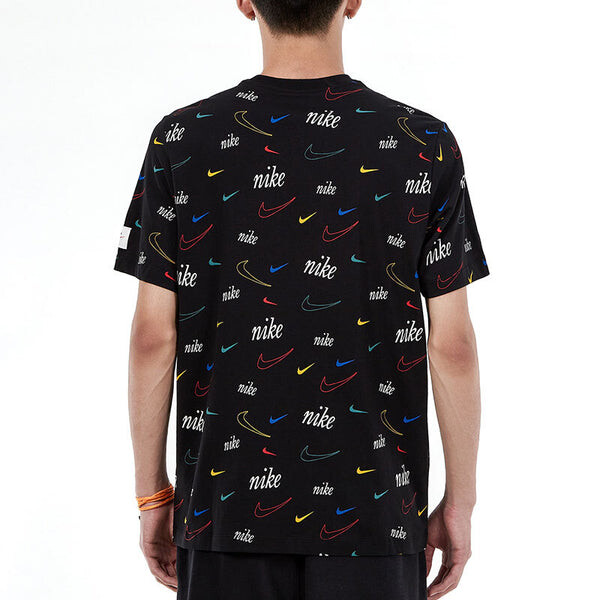 Футболка Men's Nike Logo Full Print Sports Training Short Sleeve Black T-Shirt, мультиколор — фото 4