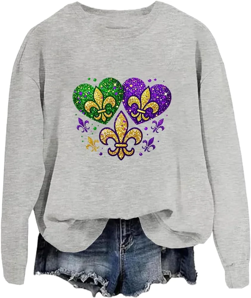 

Толстовка Mardi Gras с принтом Fleur De Lis Heart в цветах purple, green и gold FITKEYS