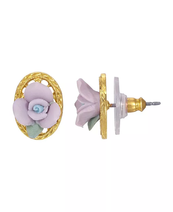 

Серьги-Пуговицы в форме овала с решеткой, покрытые 14-каратным золотом 2028, purple