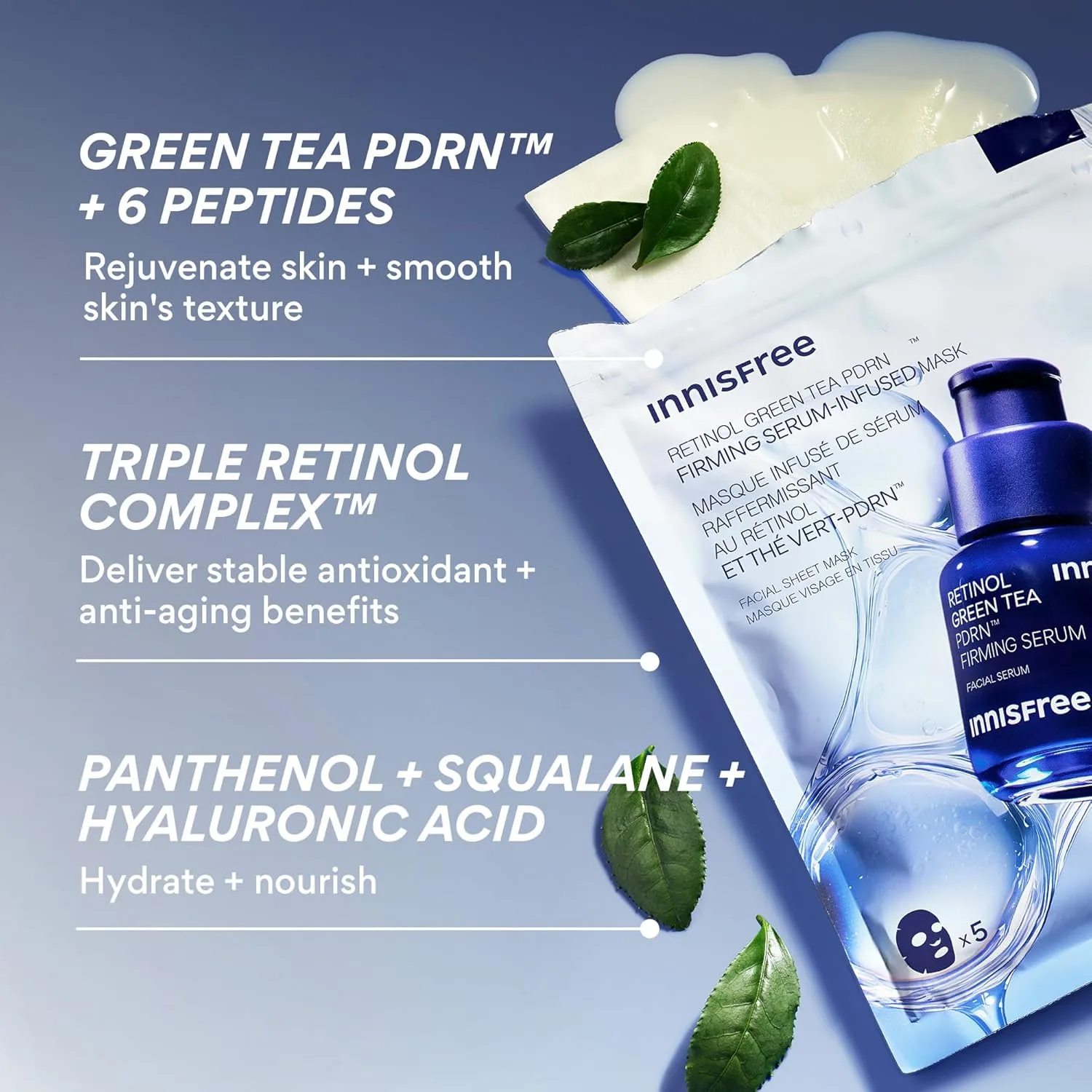 Сыворотка Innisfree — Салфетка с ретинолом и зеленым чаем PDRN ( ) для укрепления и разглаживания кожи — фото 4