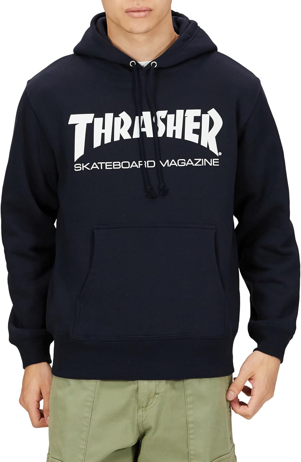 

Мужская толстовка с капюшоном Thrasher TH8501 (с логотипом бренда) в классическом стиле, темно-синий/белый