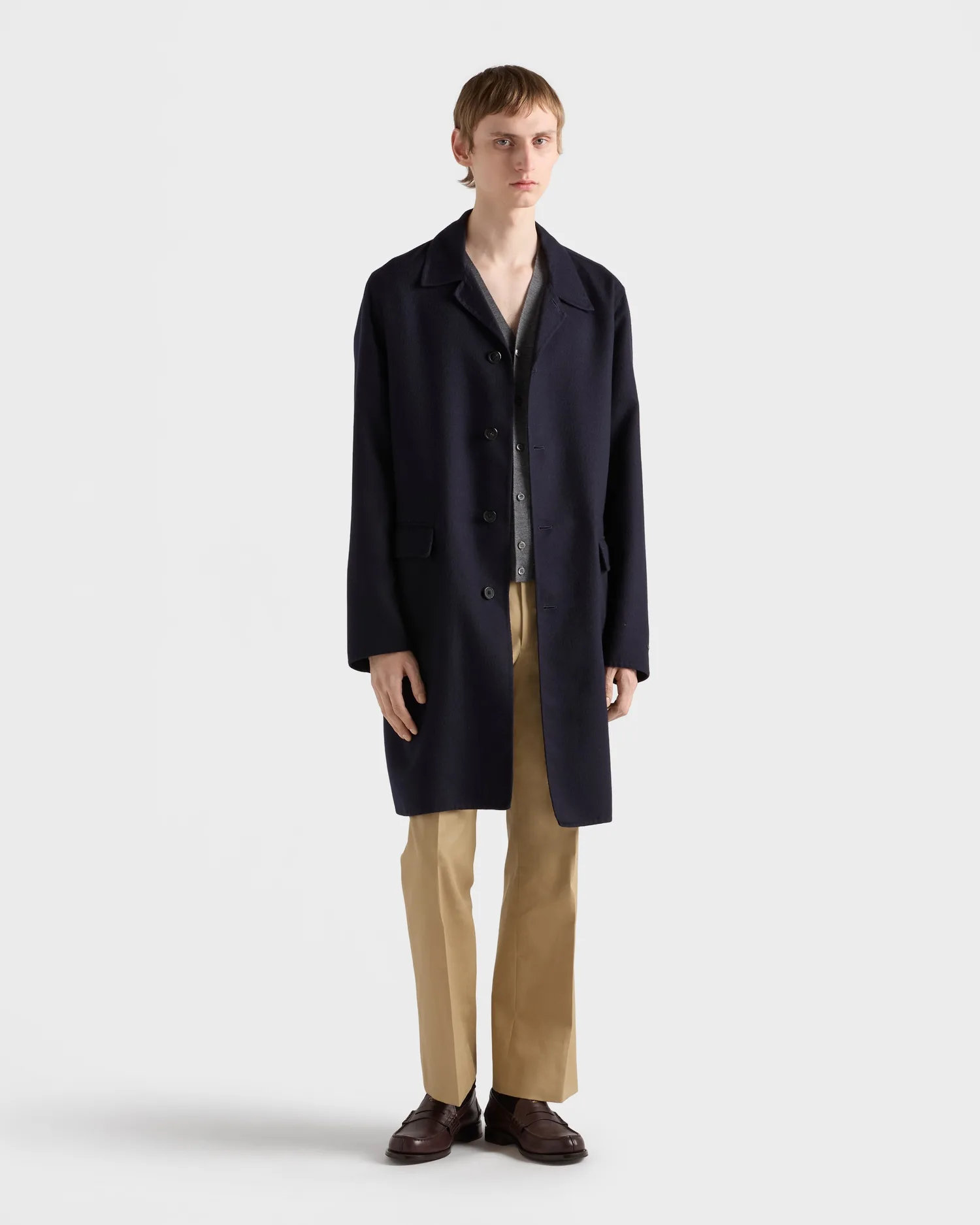 Однобортное пальто из шерсти и шелка Prada, синий — фото 2