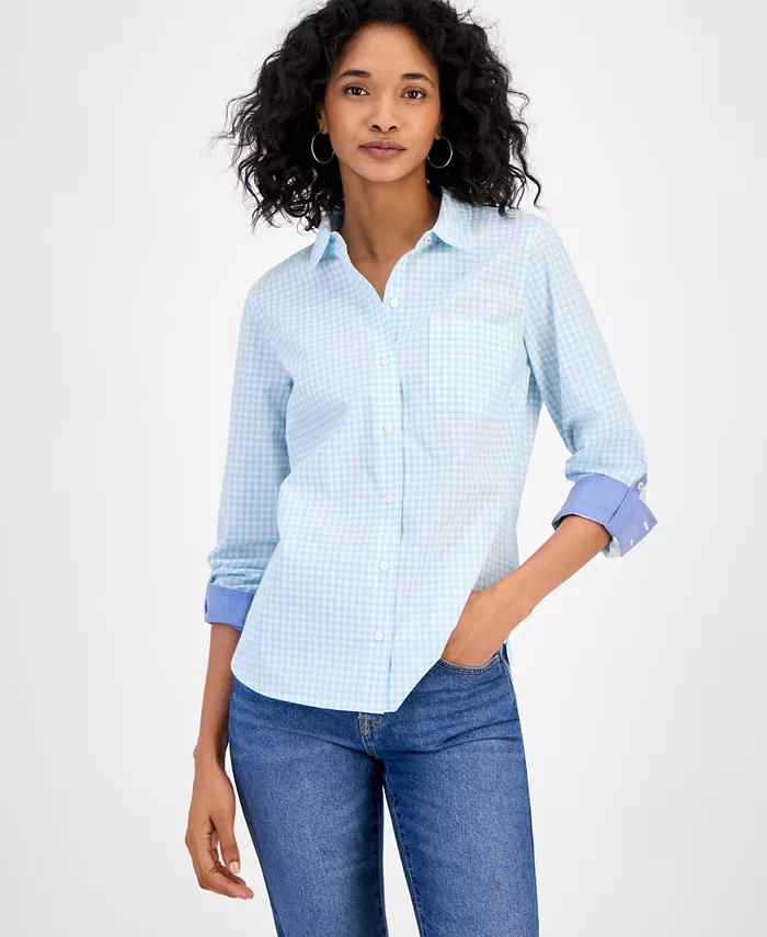

Женская хлопковая рубашка на пуговицах в клетку Gingham Nautica Jeans, синий