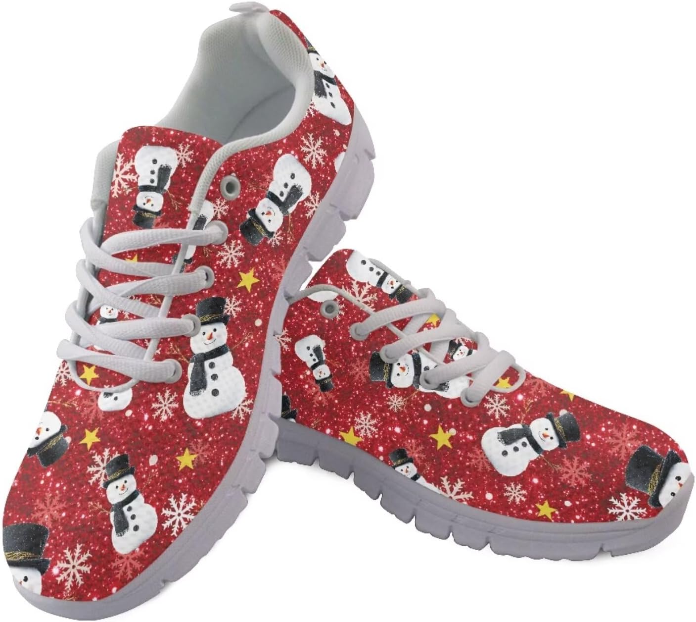 

Кроссовки Forchrinse для женщин и мужчин, шнуровка, прогулочные кроссовки, повседневные теннисные туфли, нескользящие сетчатые кроссовки, Christmas Snowman Print