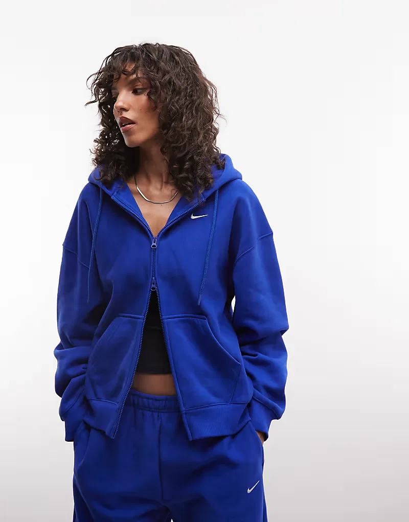 Толстовка Nike Studio Fleece из плотной флиса оверсайз на молнии, синий