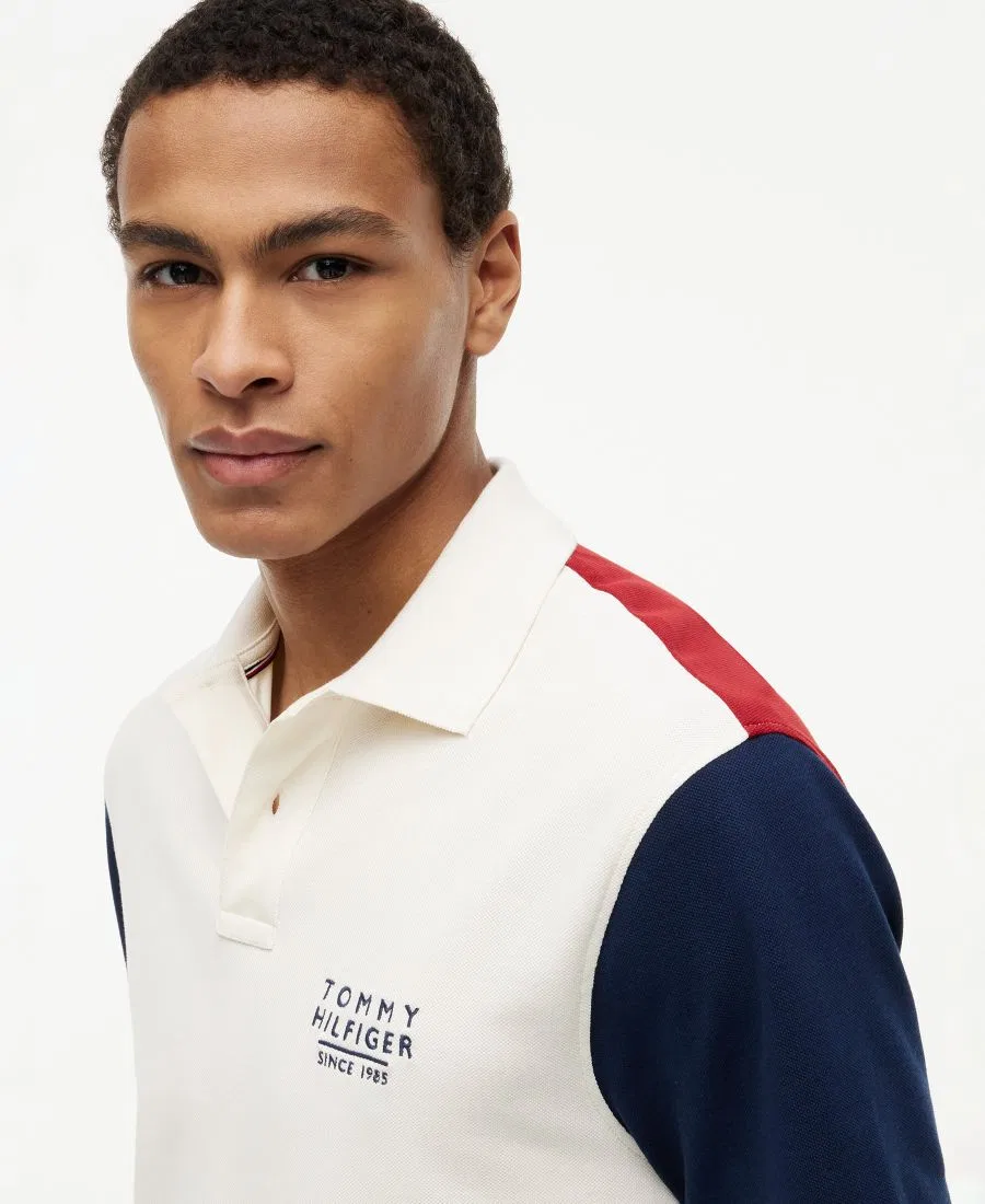 Мужское поло классического кроя с цветными вставками Tommy Hilfiger, Ivory Petal — фото 3