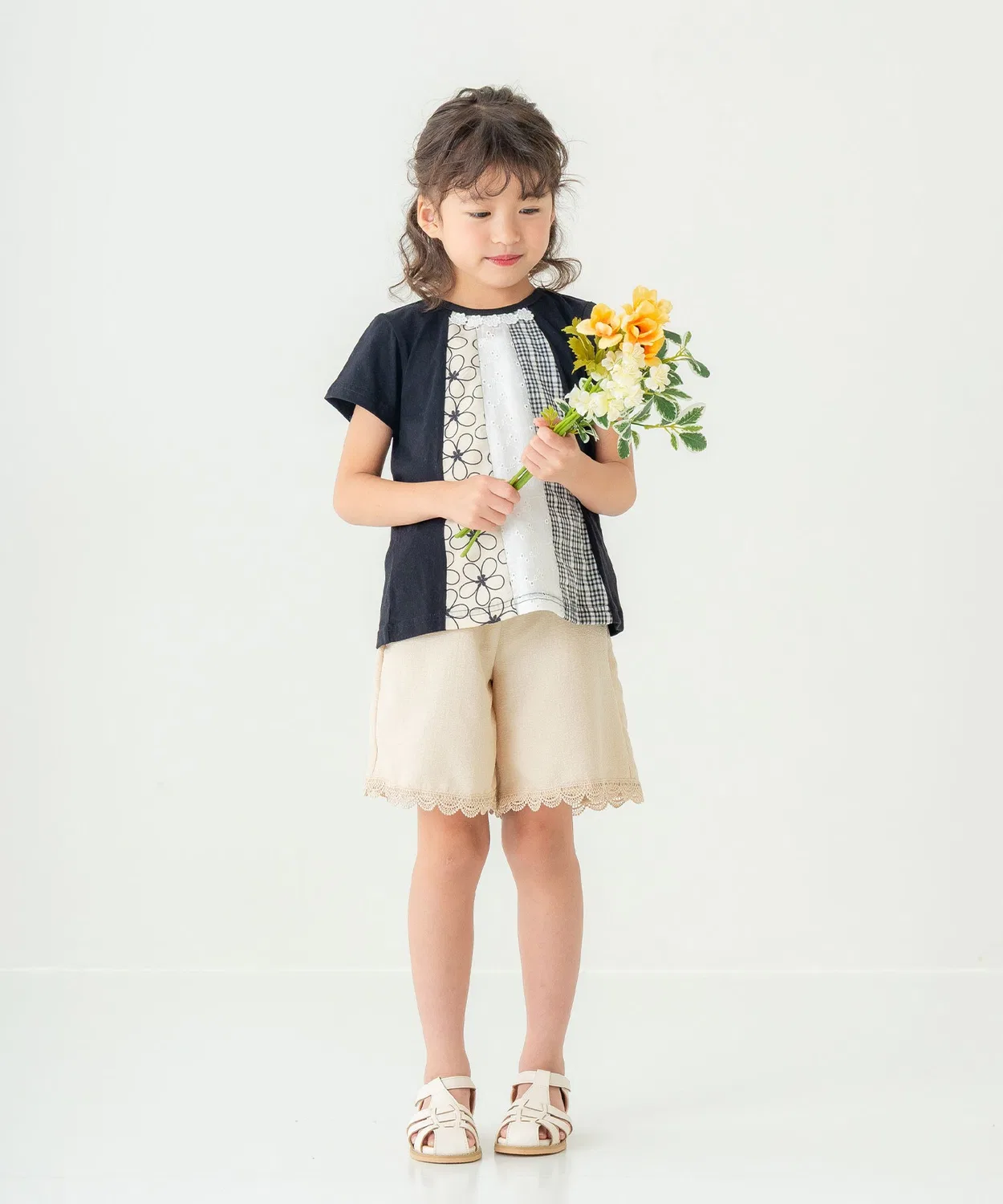 Детская туника с длинным рукавомPatchwork Tunic la poche biscuit, Off White — фото 2