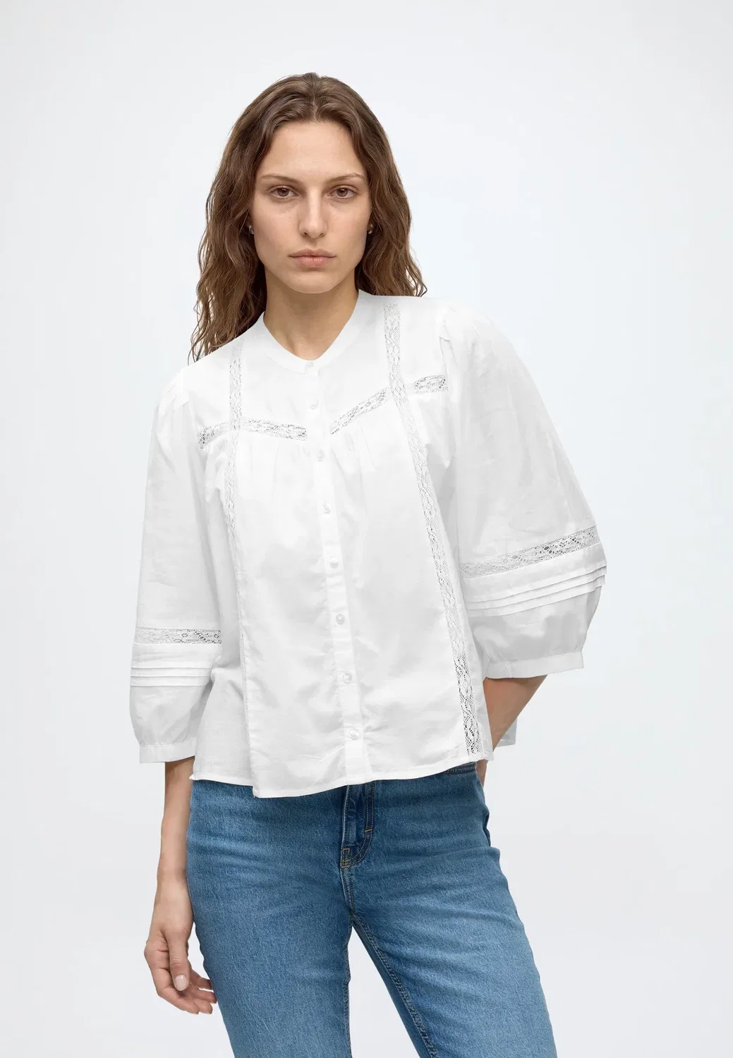 Женский кружевной топ с рукавами 3/4 - блузка Gap, New Off White