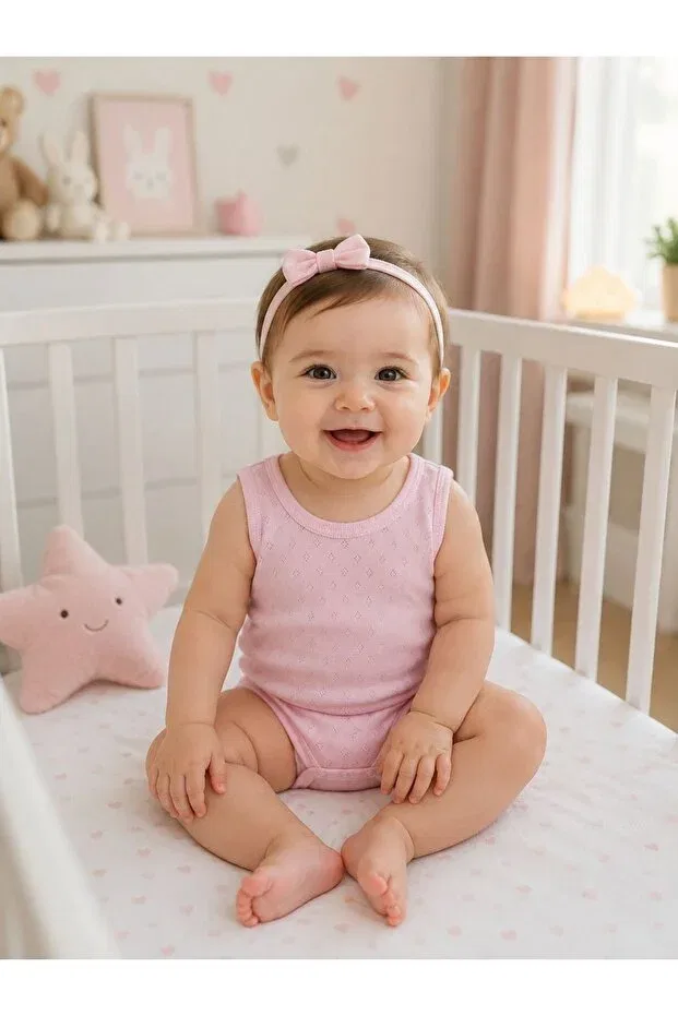 Детский комплект боди без рукавов Basics Sevza Kids, White Pink — фото 3