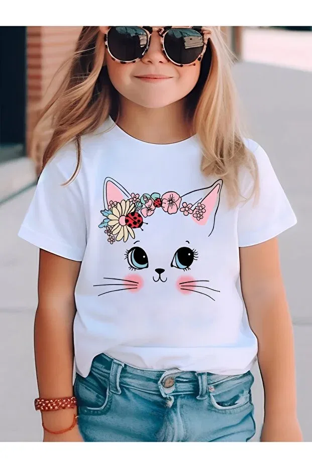 Детская футболка для мальчиков с принтом Cute Cat Printed Galashop, White1 — фото 2
