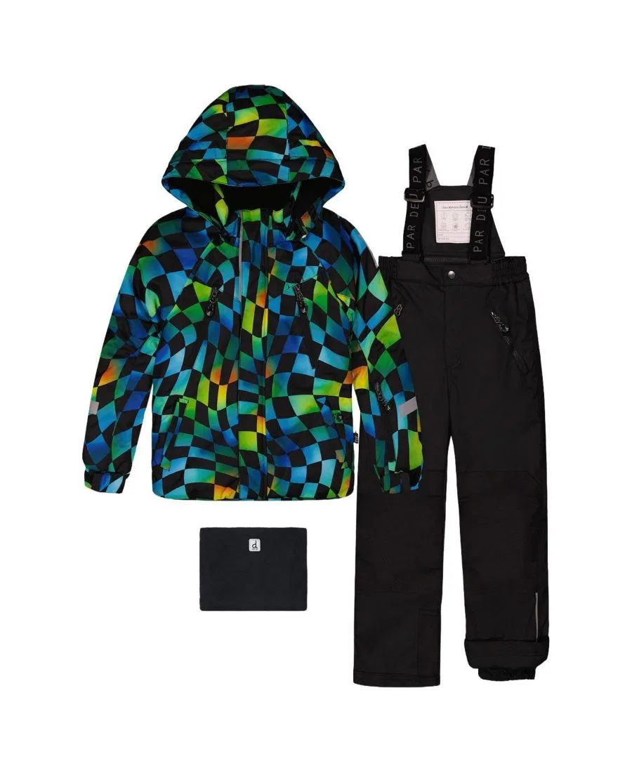 Детский двухкомпонентный зимний костюм PLAY в клетку Deux par Deux, Green Yellow And Blue Checkerboard