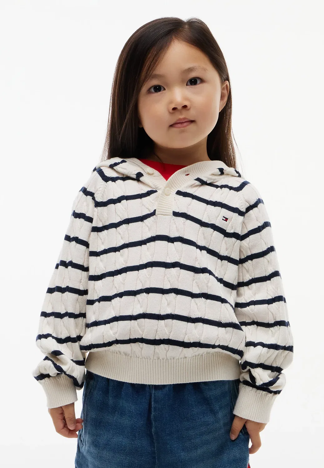 Свитер с капюшоном и косами Lu, унисекс - джемпер Tommy Hilfiger, Ivory Petal Stripe — фото 4
