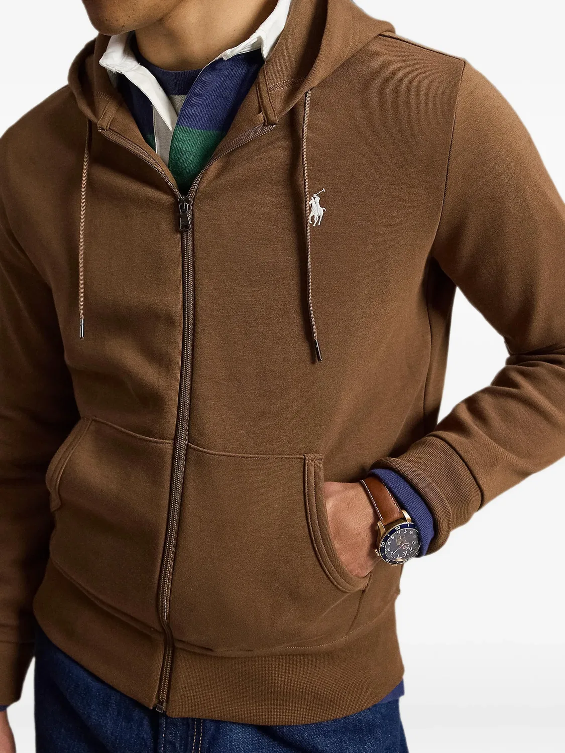 Худи на молнии с вышитым логотипом Polo Ralph Lauren, коричневый — фото 2