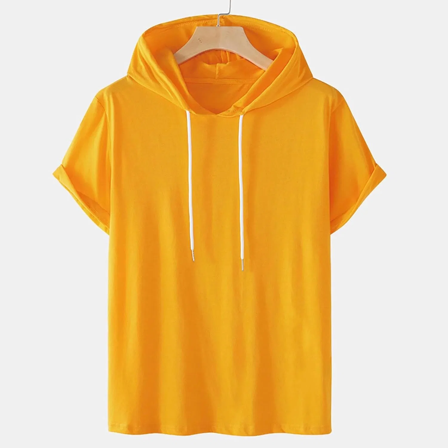 Мужская легкая футболка-худи с капюшоном Solid Color, Yellow — фото 3